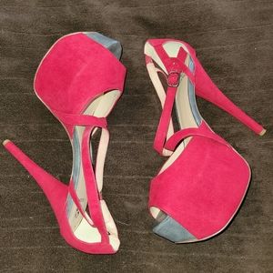 Red 8-inch platform heels